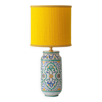 Granada Albarello Ceramic Table Lamp, Hand-Painted, New Silk Shade