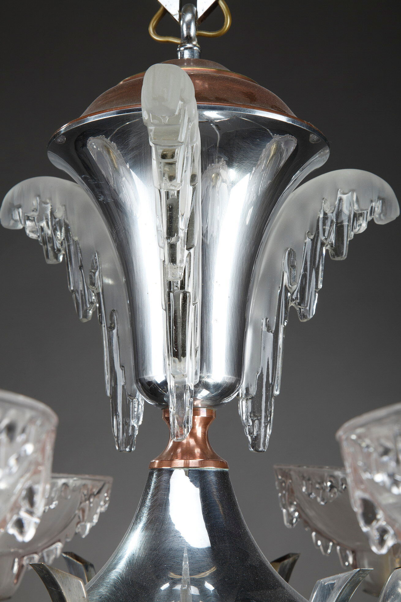 Art Deco chandelier in nickel-plated metal and copper