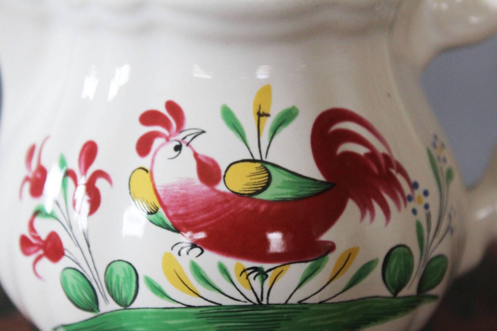 Large vintage ceramic milk jug, Saint Clément France, Le Coq motif