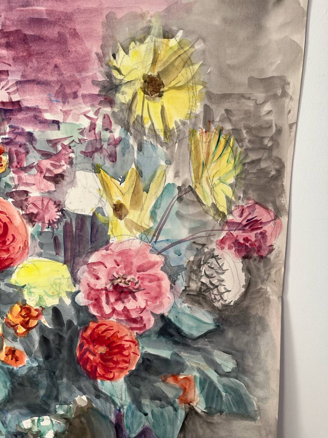 Summer flower bouquet, watercolour on double-sided paper.