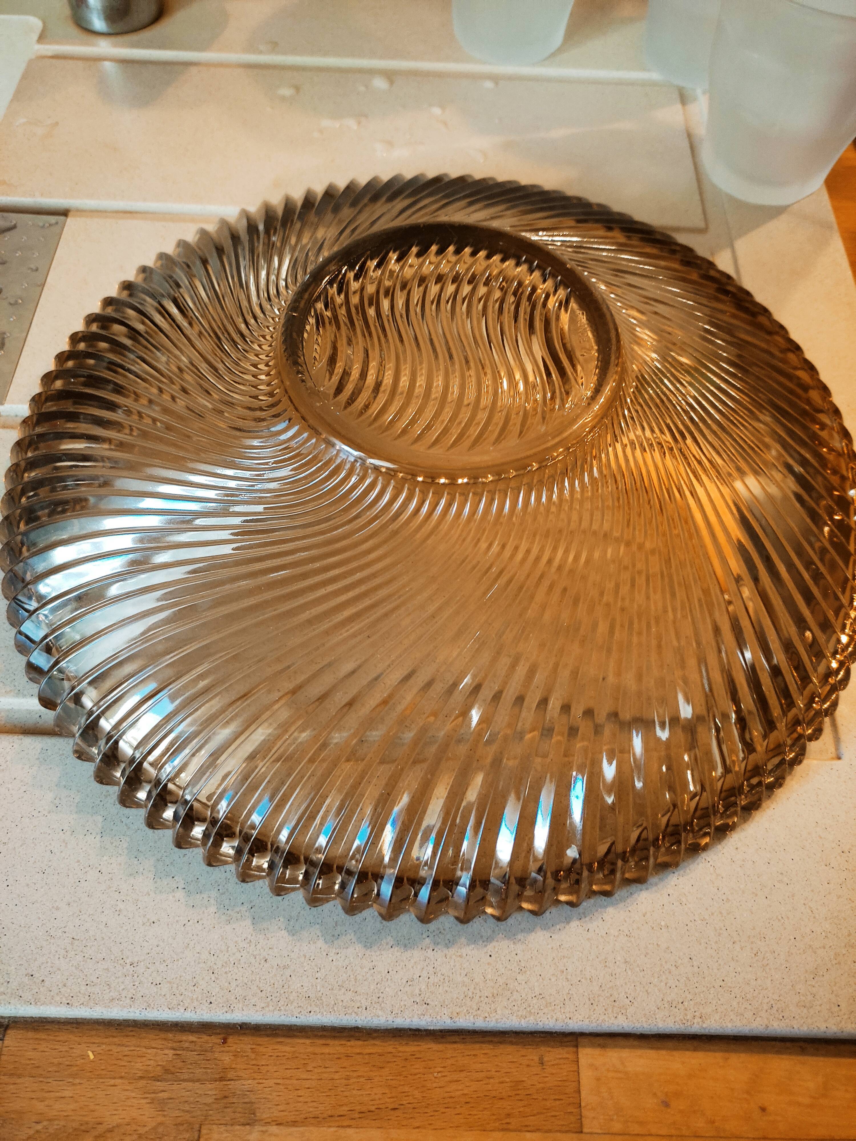 Art Deco cut or dish in smoked glass