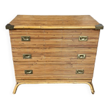 Three-drawer rattan chest of drawers with pretty brass details - 1950 - in the style of Louis Sognot