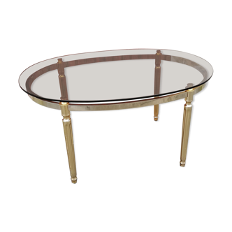 Vintage coffee table oval brown smoked glass