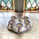 Blue and gold sweet egg set in Limoges porcelain, France, 1928