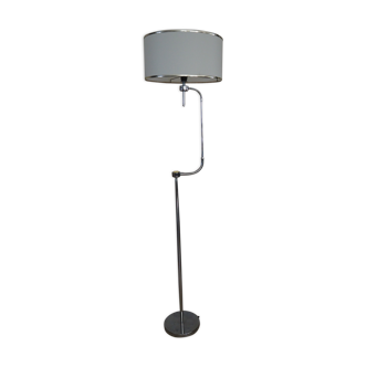 Flexible floor lamp, chrome, opaque white lampshade and metallic edges