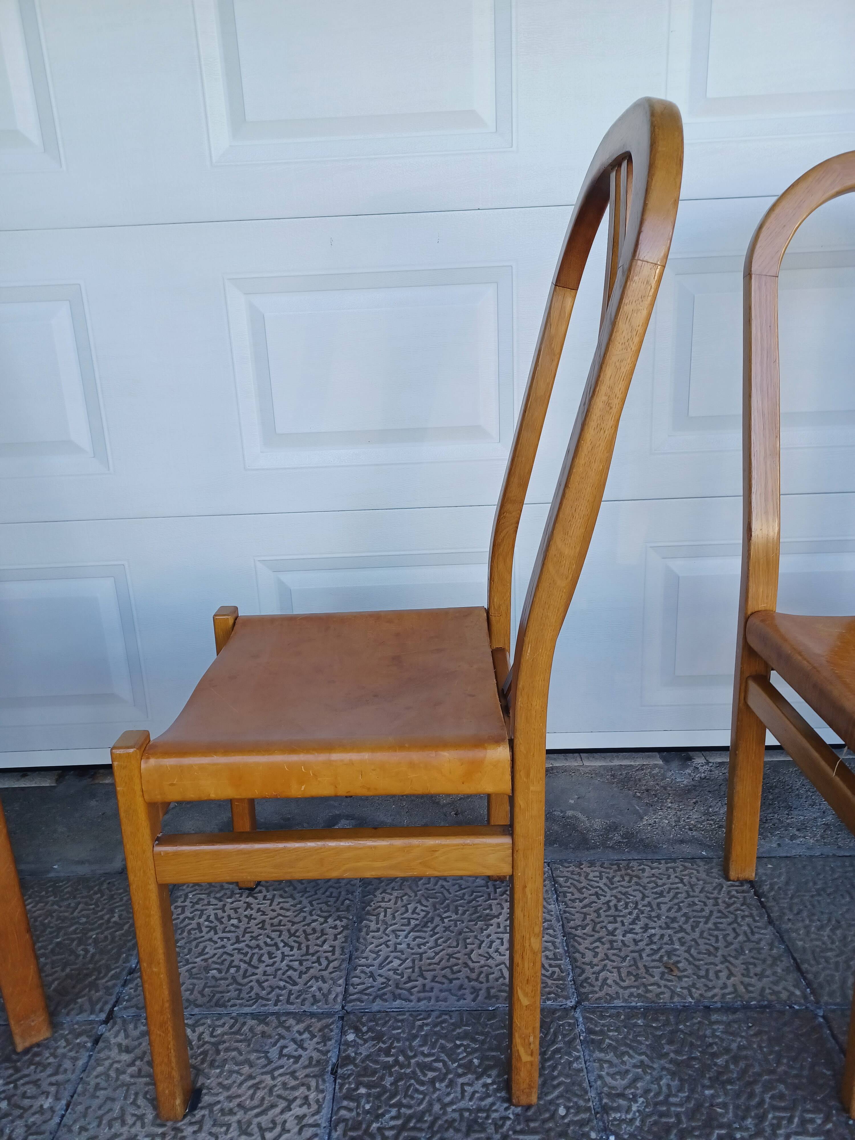 Set of 6 chairs, oak and leather