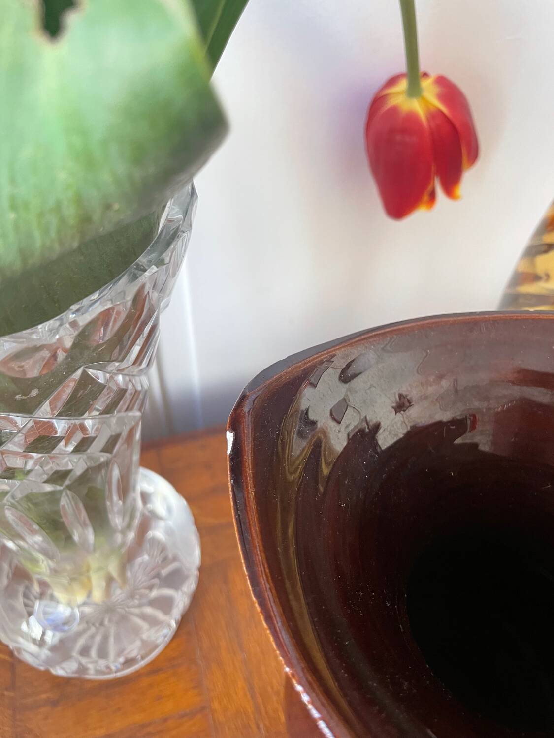 Vallauris vase in brown and orange fat lava