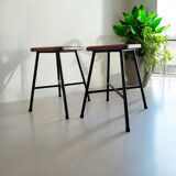 Set of 2 vintage stools with steel structure