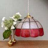 Vintage red and white mother-of-pearl lampshade pendant light