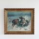 Peinture à l'huile vintage originale de cheval, grande œuvre d'art équestre signée pour mur.