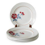 Set of 5 saint-amand dessert plates, with pink and blue flowers, 1960