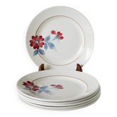 Lot de 5 assiettes à dessert saint-amand, à fleurs roses et bleues, 1960