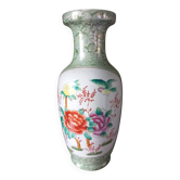 Vase chinois en porcelaine, décor floral et oiseaux, céladon