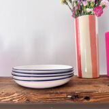 Lot de 4 Assiettes à dessert creuses – Blanc & contour bleu