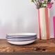 Set of 4 Deep Dessert Plates – White & Blue Rim