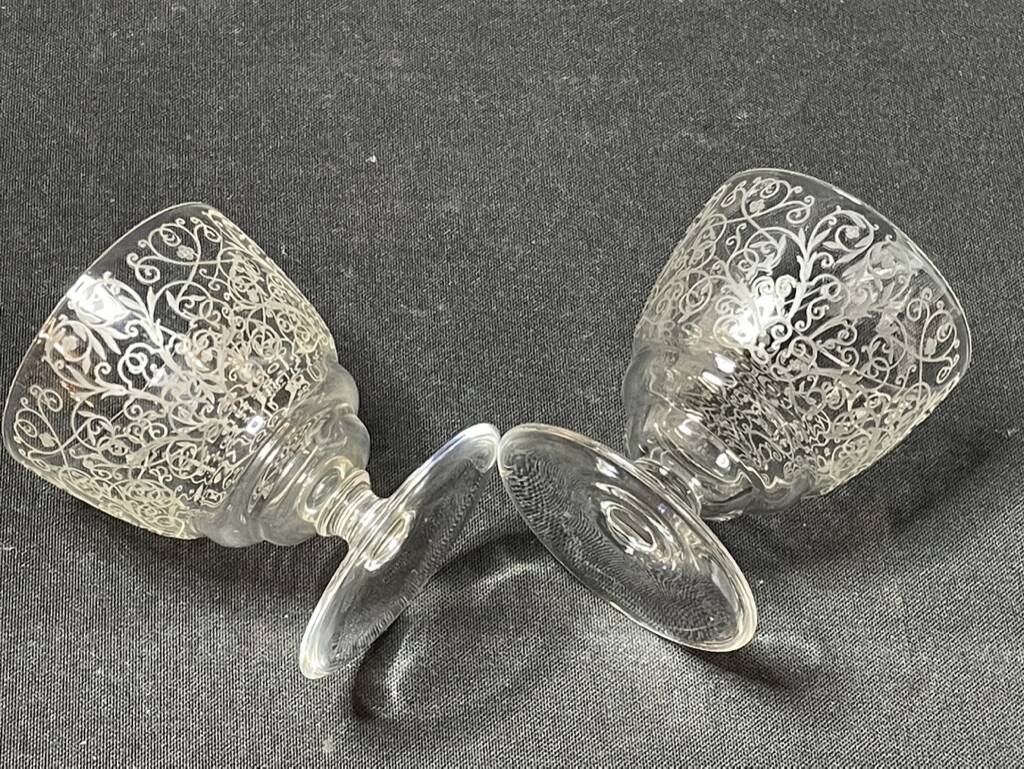 6 stamped Baccarat Lulli wine glasses