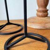 Trio of Vintage Teak and Steel Candlesticks
