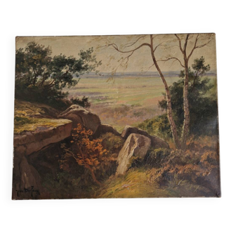 Antique 19th century oil on canvas painting signed Jean Dufau