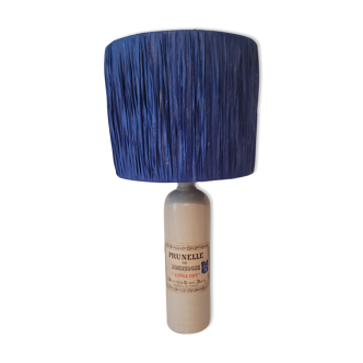 Lampe en gres abat jour jour rafia bleu