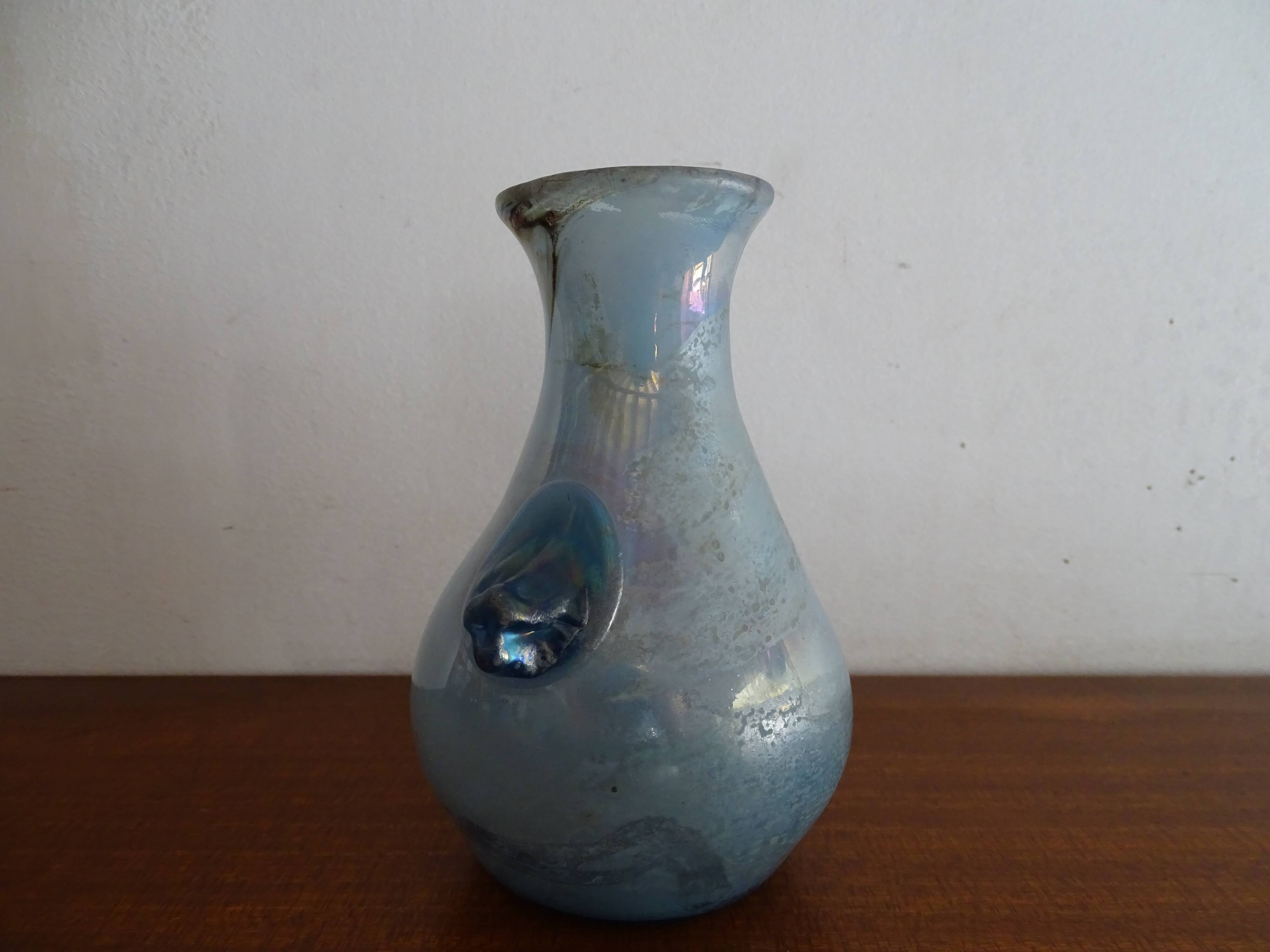 Vase with handle Scavo Seguso Vetri D'arte iridescent glass Murano 1950