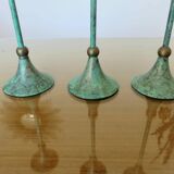 Series of 3 green tinted brass candlesticks from the 70s
