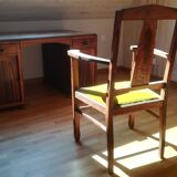 Oak and velvet armchair circa