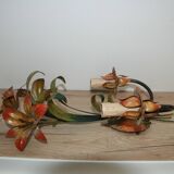Pair of vintage floral wall sconces in Italian Florentine style metal.