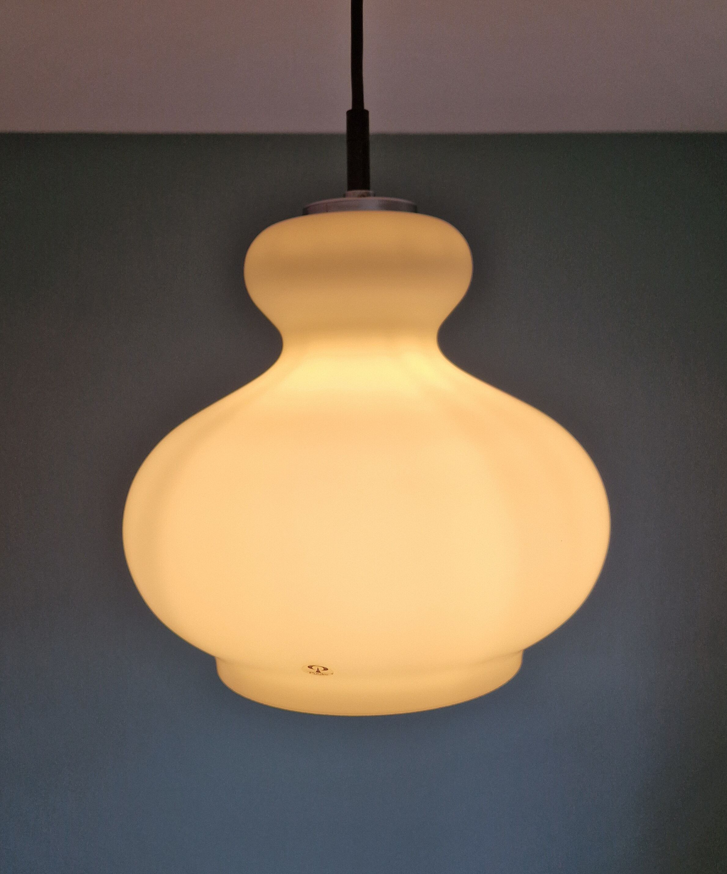 White opaline pendant lamp, Peill & Putzler, 70s