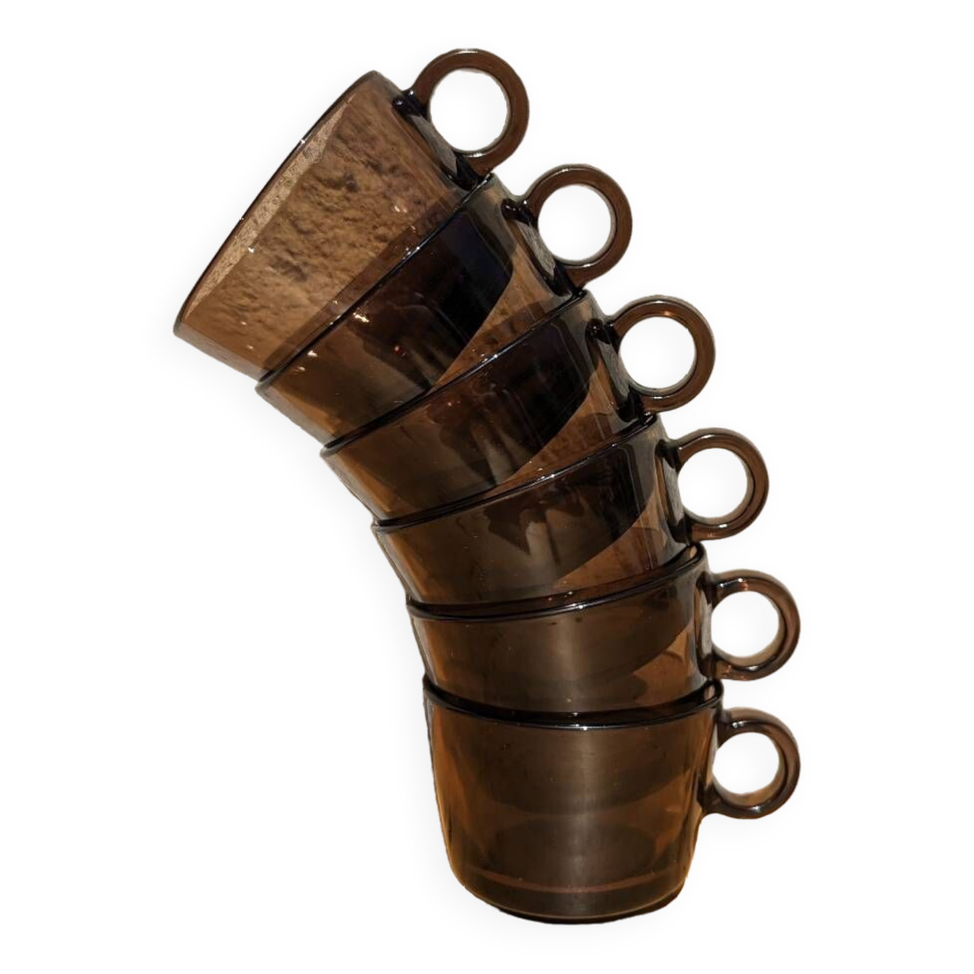 6 vintage smoked glass coffee cups