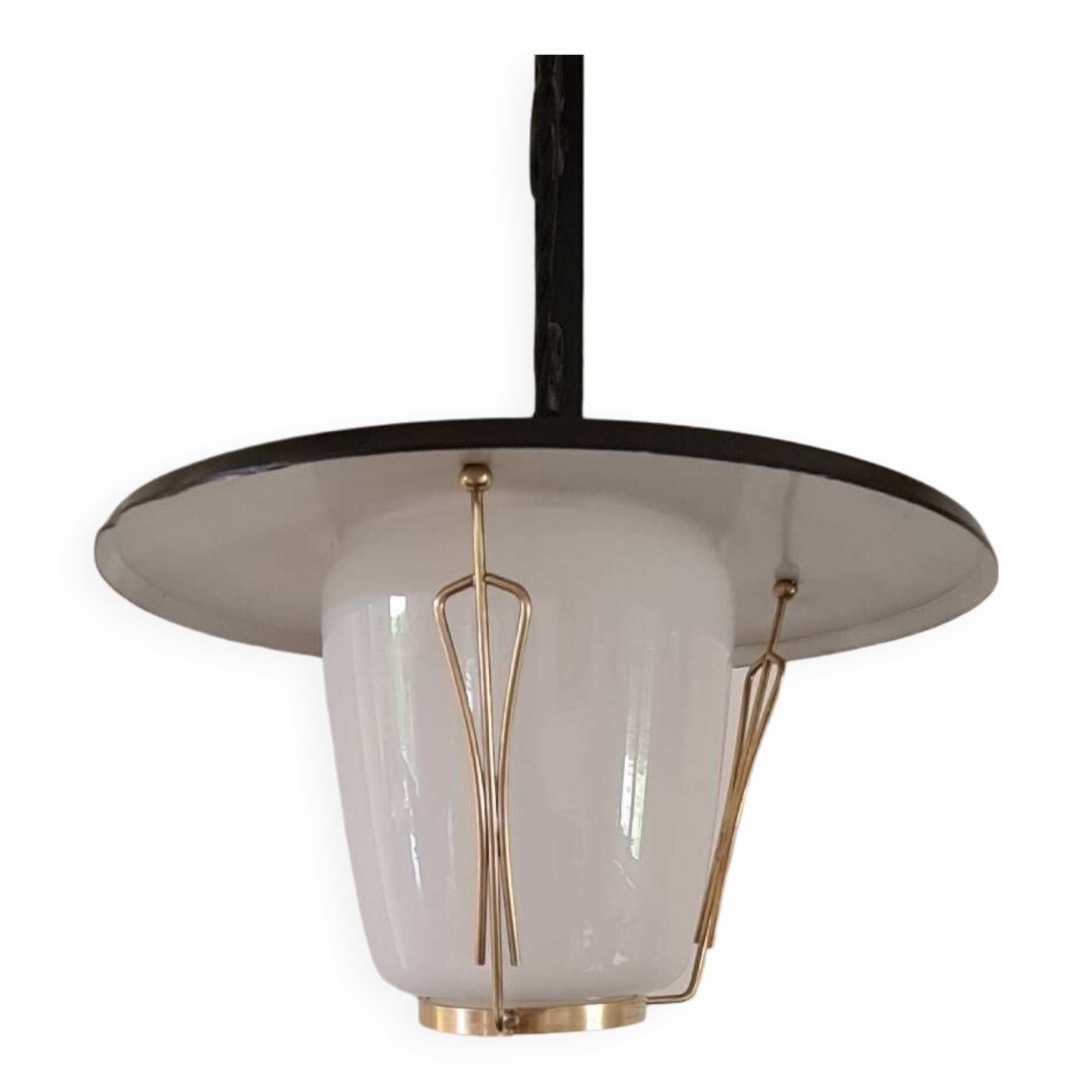 Vintage suspension sheet brass opaline glass