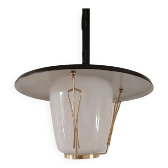 Vintage pendant lamp brass sheet opaline glass