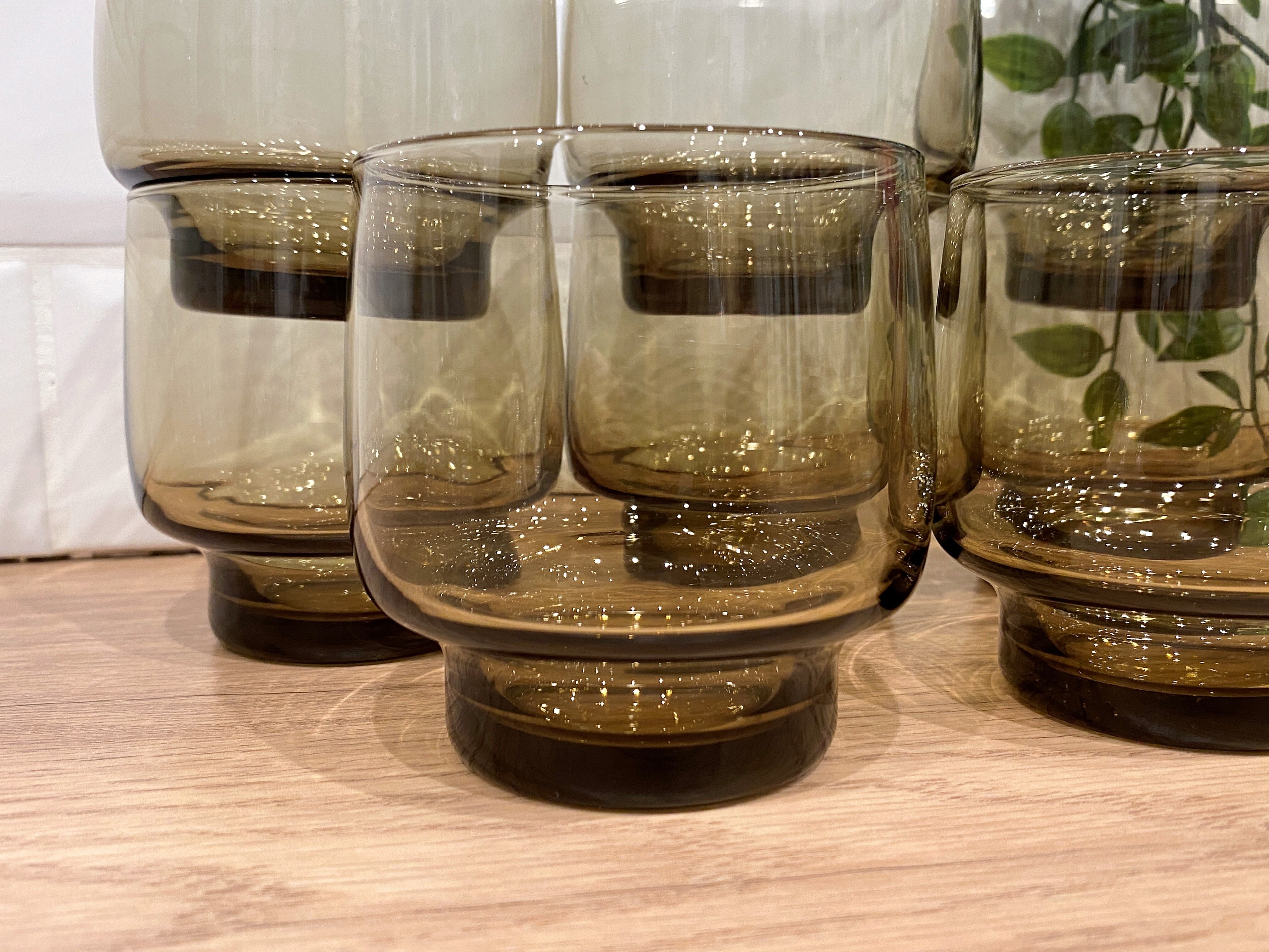 8 Luminarc smoked glass water glasses