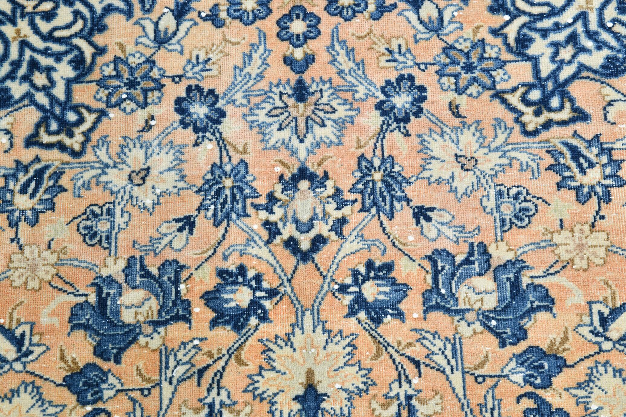 Tapis Persan Vintage Tissé Main, Motif Floral, Laine Beige & Bleu,301x414Cm