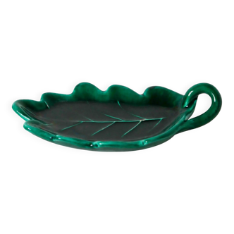 Large earthenware catchall, "Leaf" model, green, design, 1970.