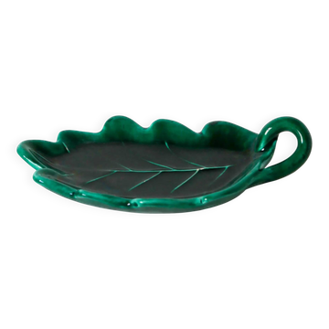 Grand vide-poche en barbotine, modèle "Feuille", vert, design, 1970