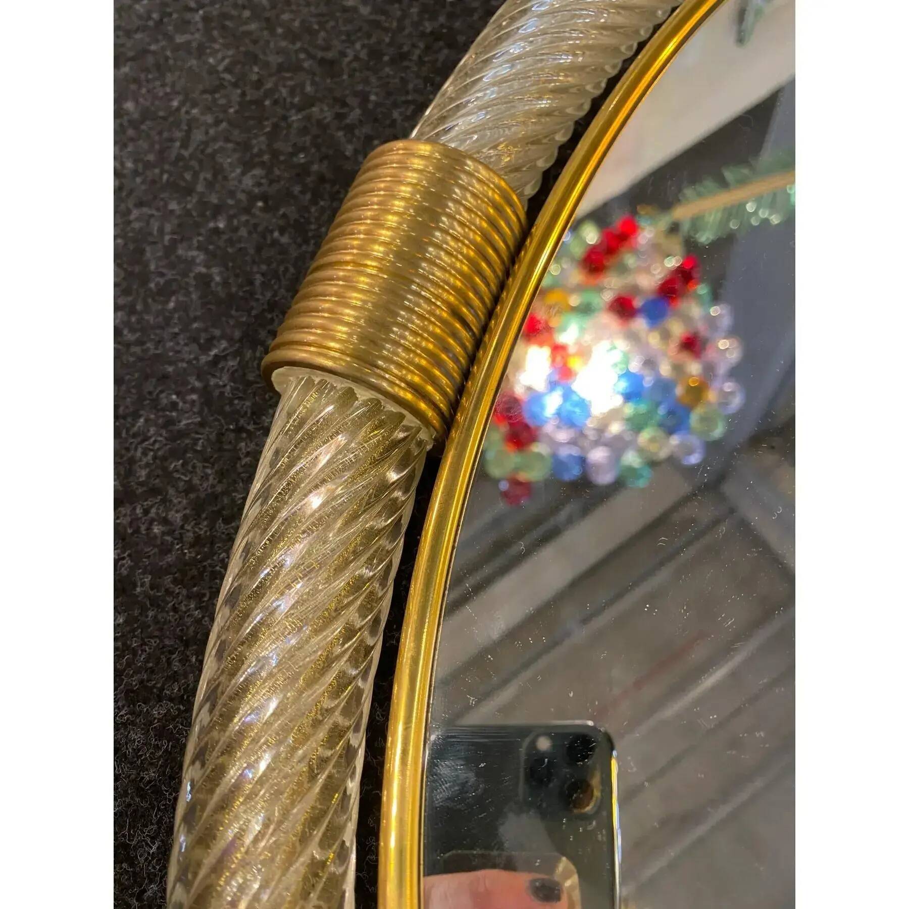Italian Murano Glass Mirror Pair with Gold Leaf and Torciglione Design