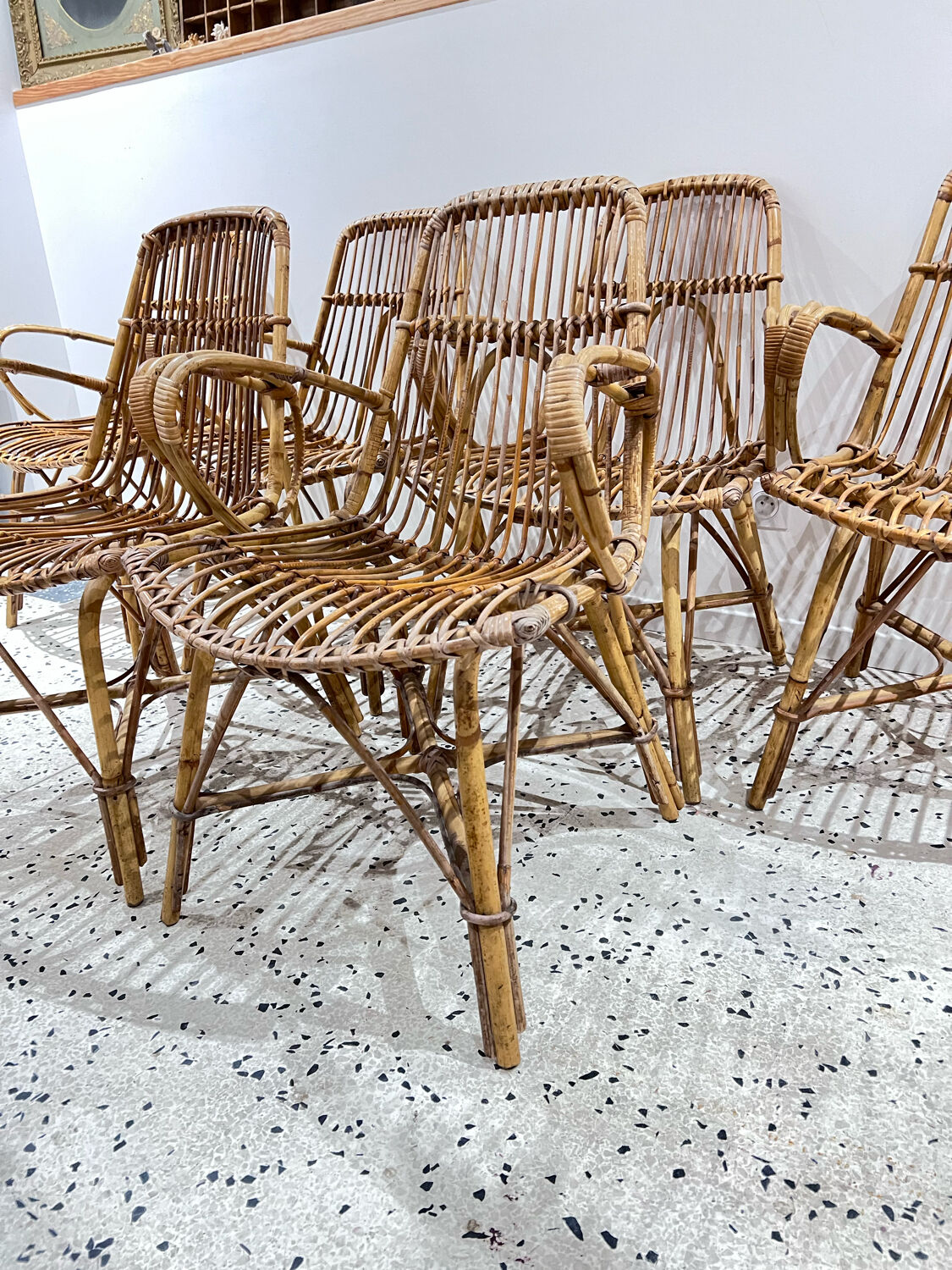 Six vintage rattan chairs