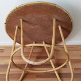 Vintage round rattan table, desk, tripod legs