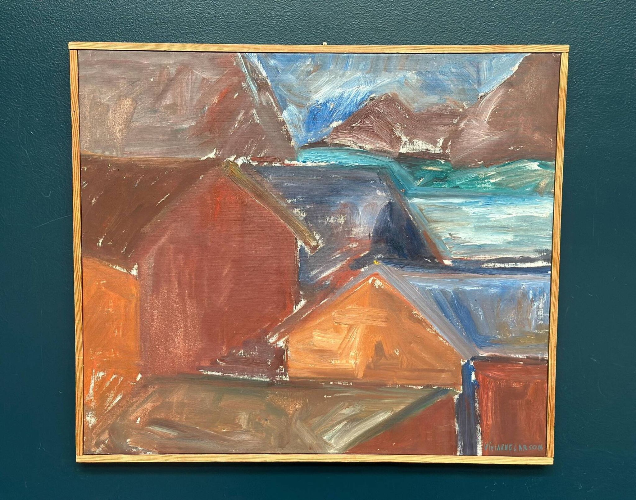 Swedish Oil on Canvas – “Bodar, Lofoten” by Vivianne Larsson – Vintage