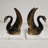 Pair of ancient zoomorphic bookends, swan statues