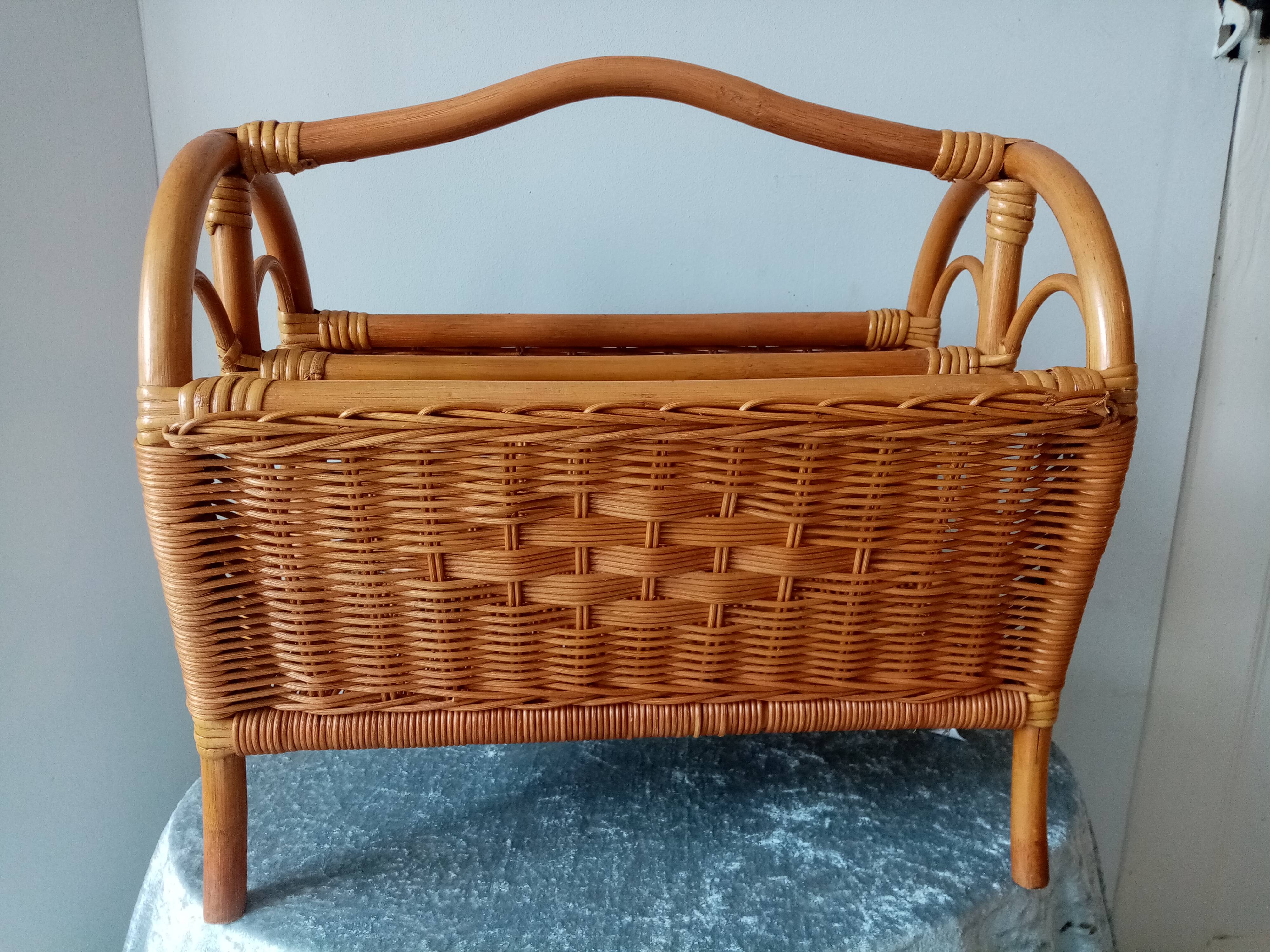 Superb old vintage rattan magazine holder