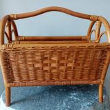 Superb old vintage rattan magazine holder