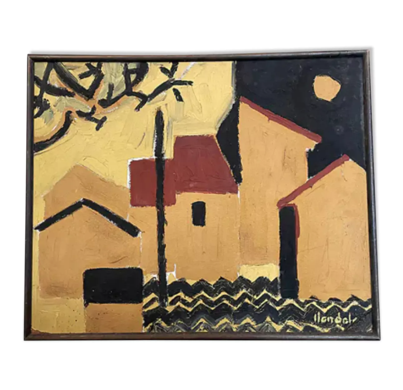 Oil on cardboard wood, France 1960 vintage