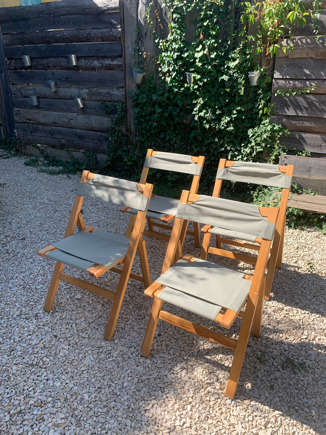 Set of 4 foldable chairs in pine 60s