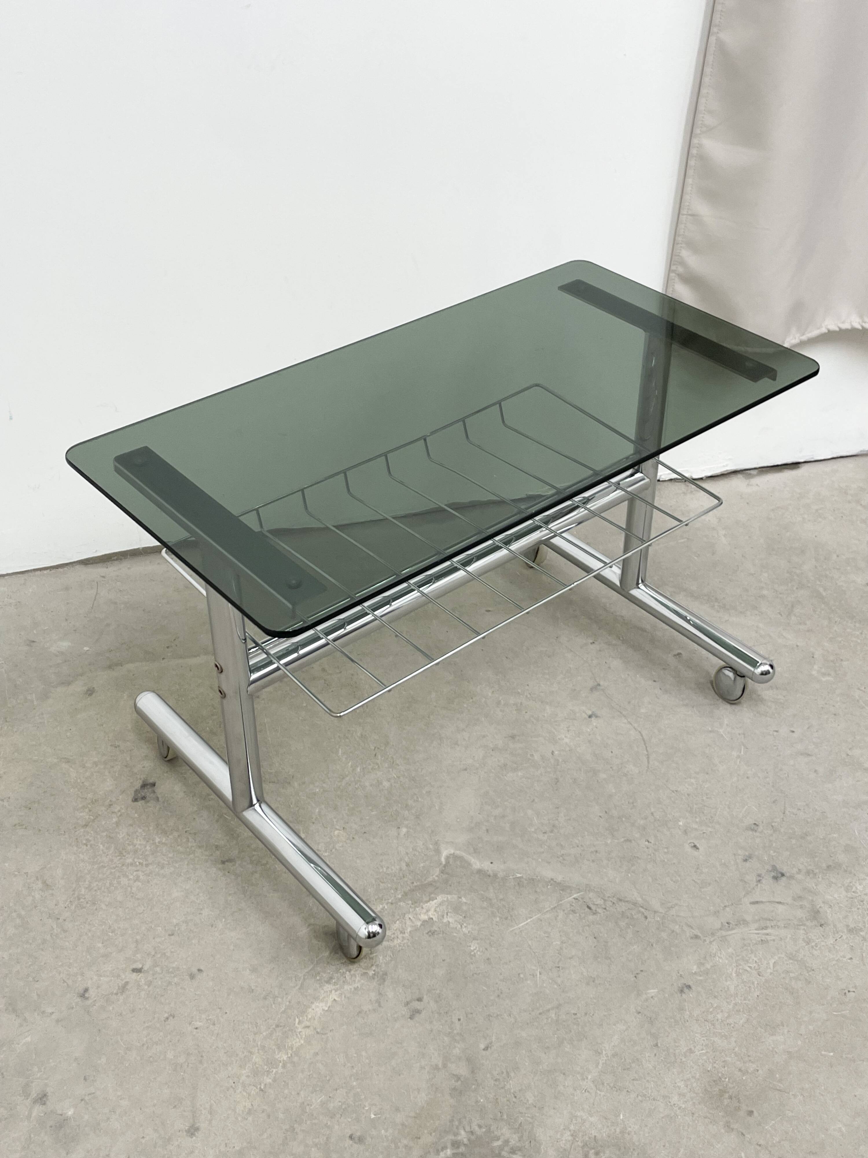 Vintage chrome and tinted glass dessert trolley