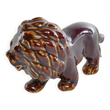 Mid-Century Modern Chinese Brown Glazed Lion Figurine