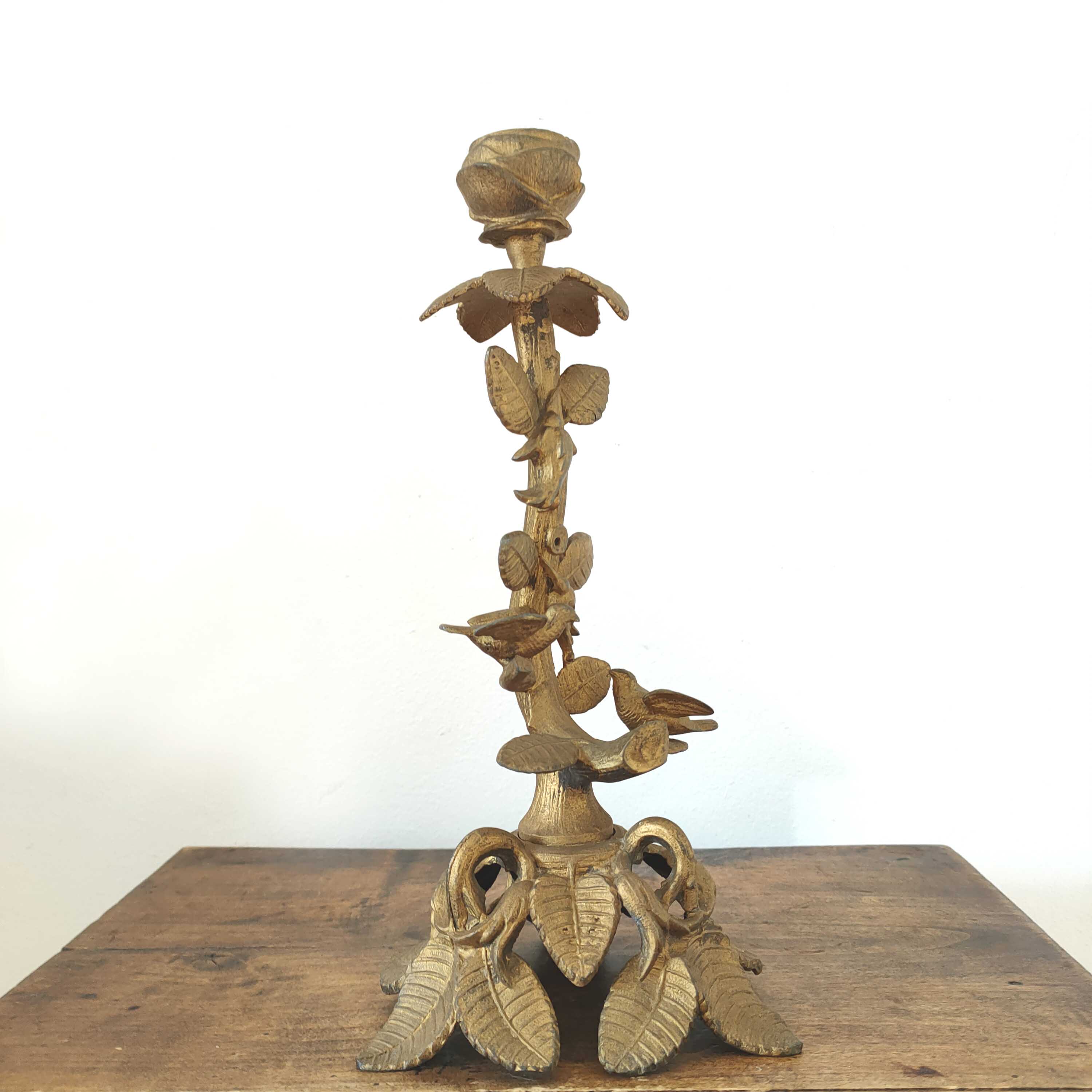 Golden candle holder leaves and birds