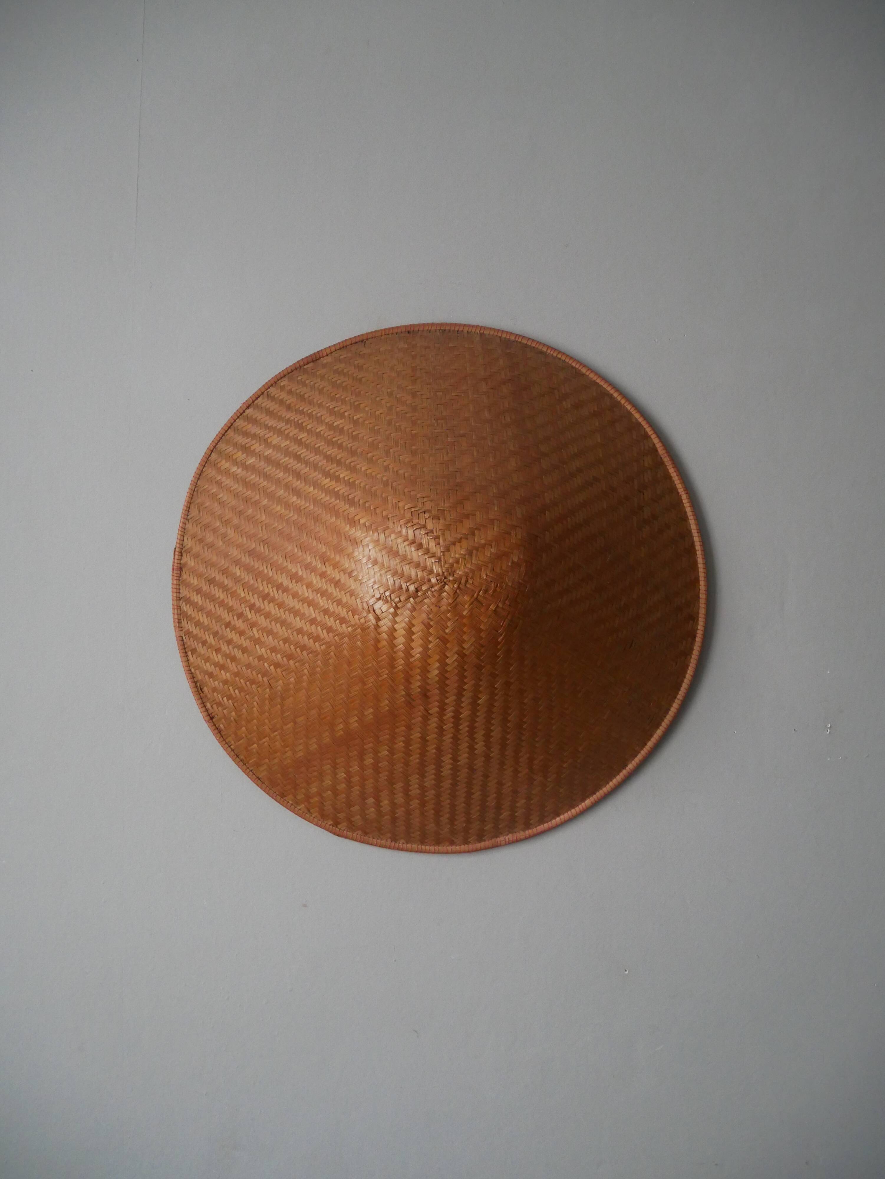 Antique braided conical hat handcrafted traditional vintage Asian crafts