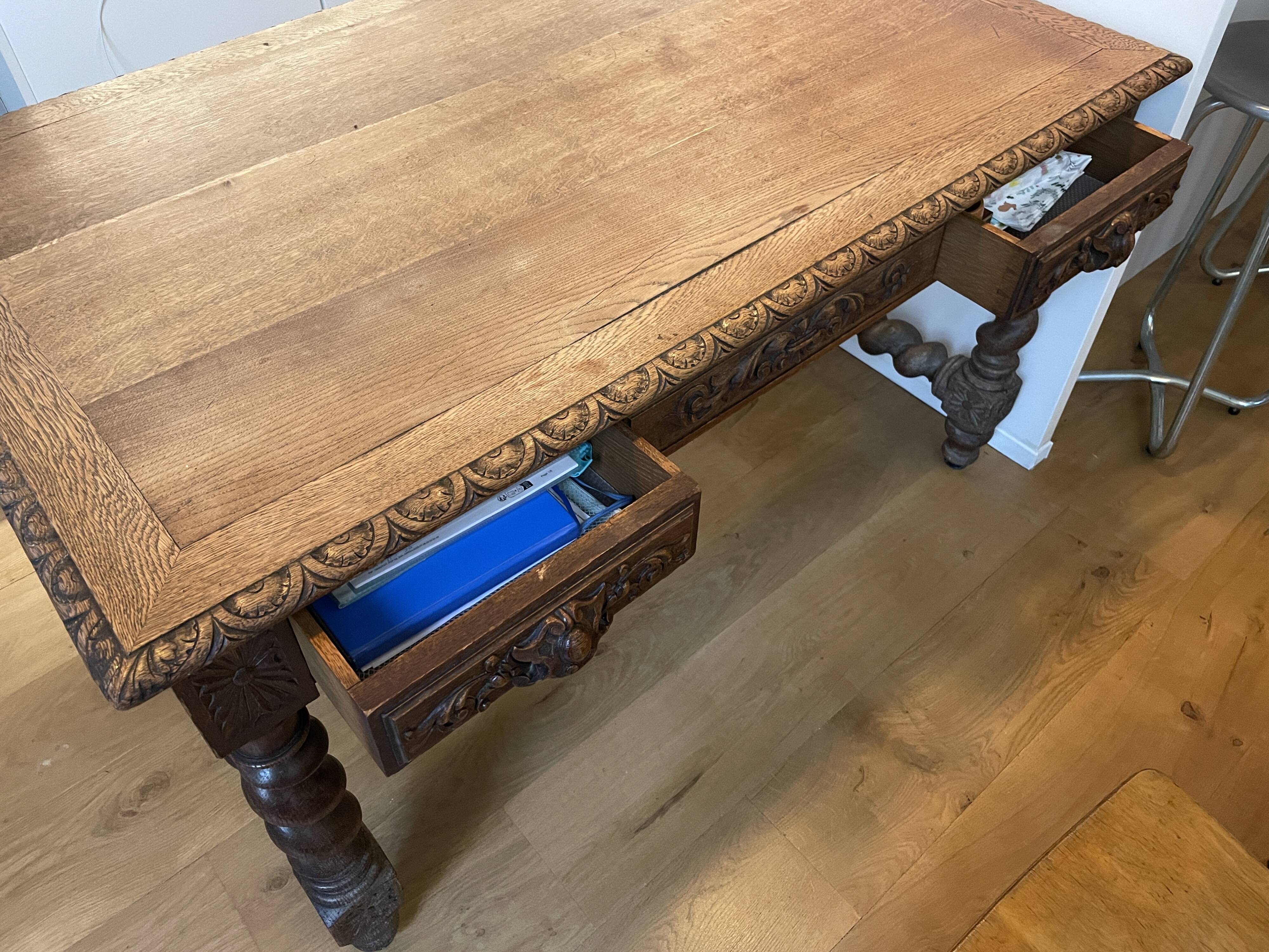 Antique solid oak dining table