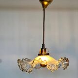 Glass and gilded pendant light with pleated edges